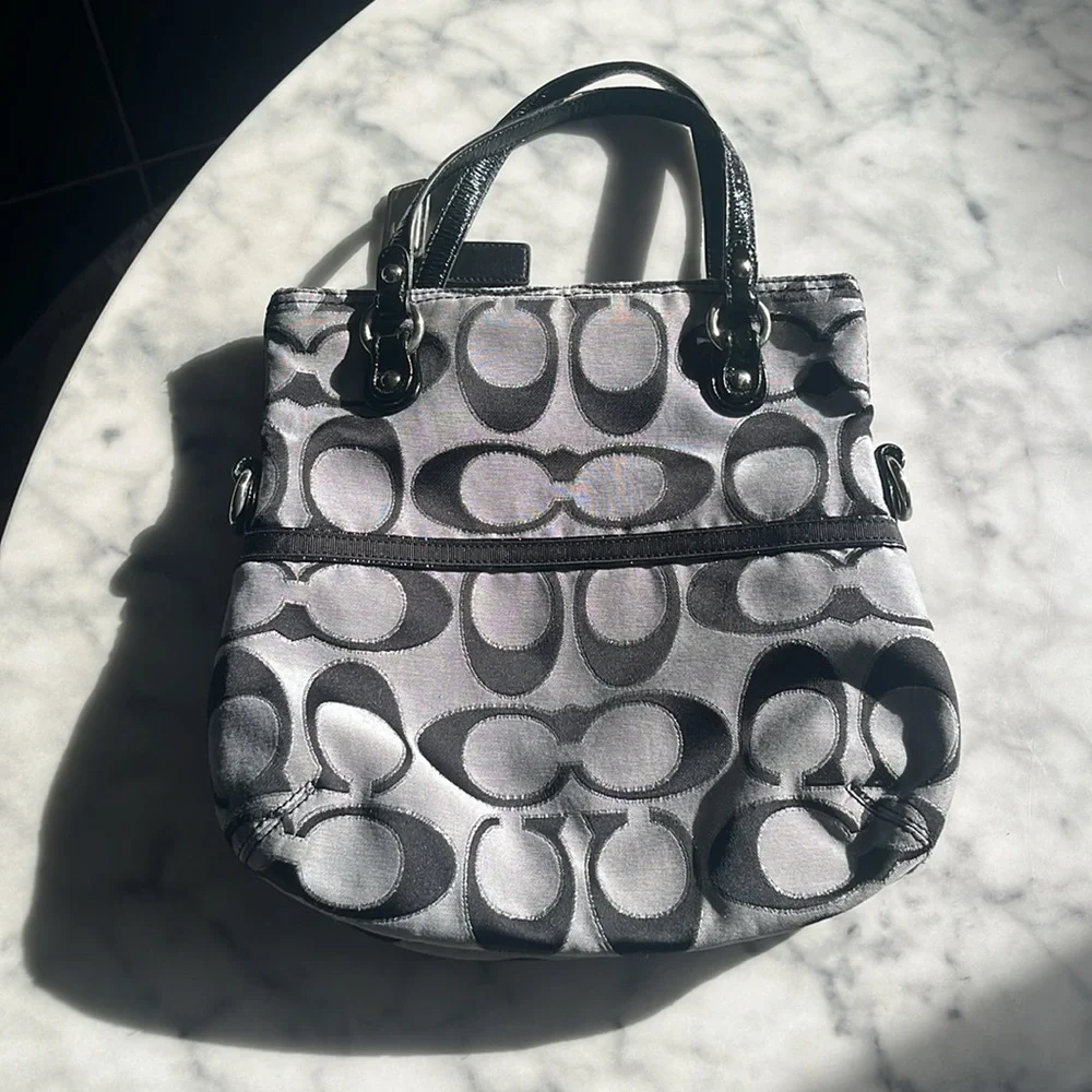 Coach gray black silver metallic purse handbag - Picture 2 of 12